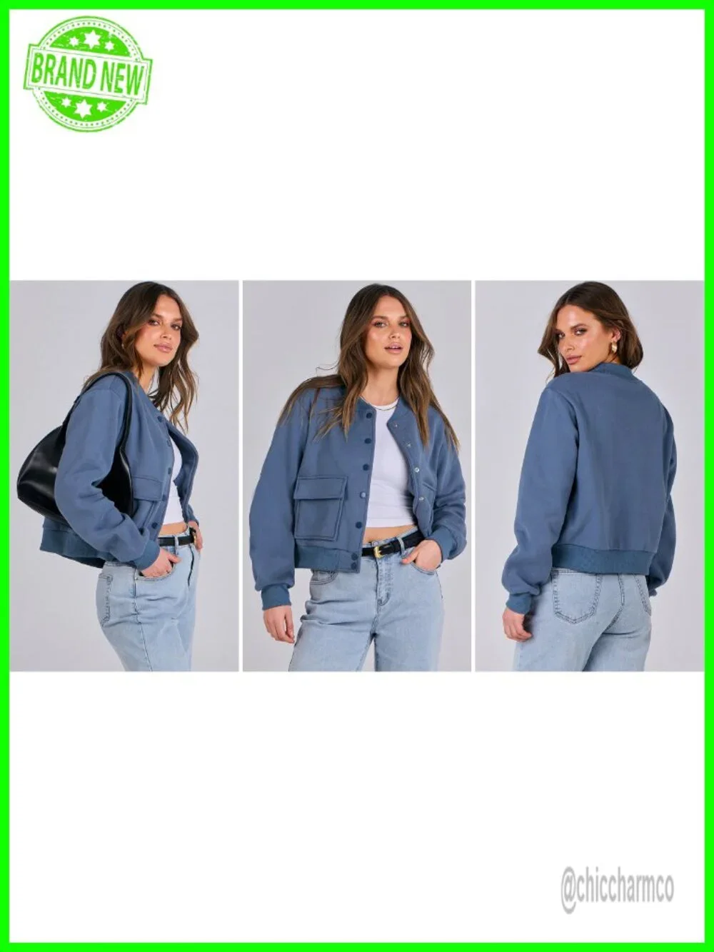 Women Cropped Bomber Jacket Casual Varsity Y2k Fall Outfit Button Down